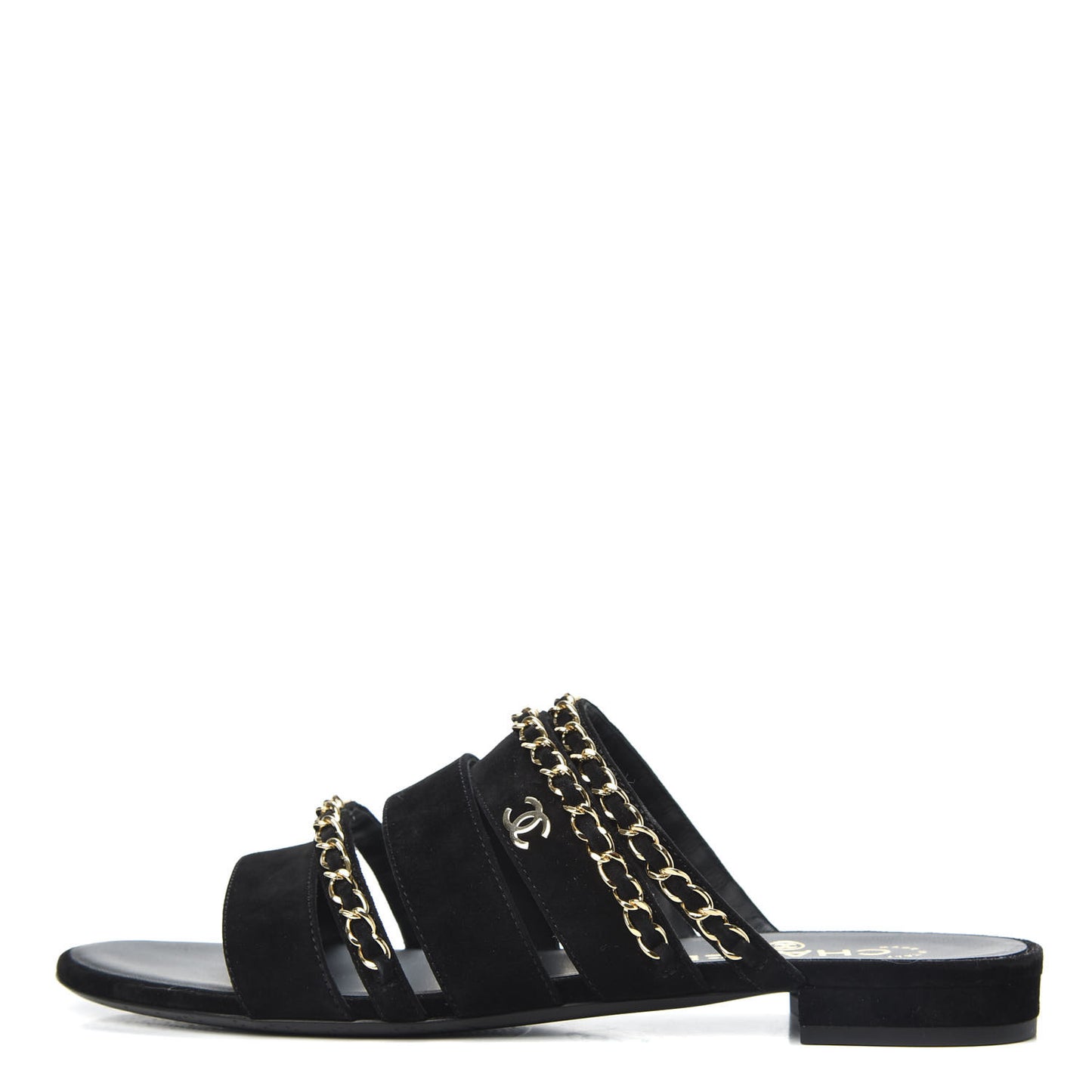 Suede Chain Mule Sandals 40 Black