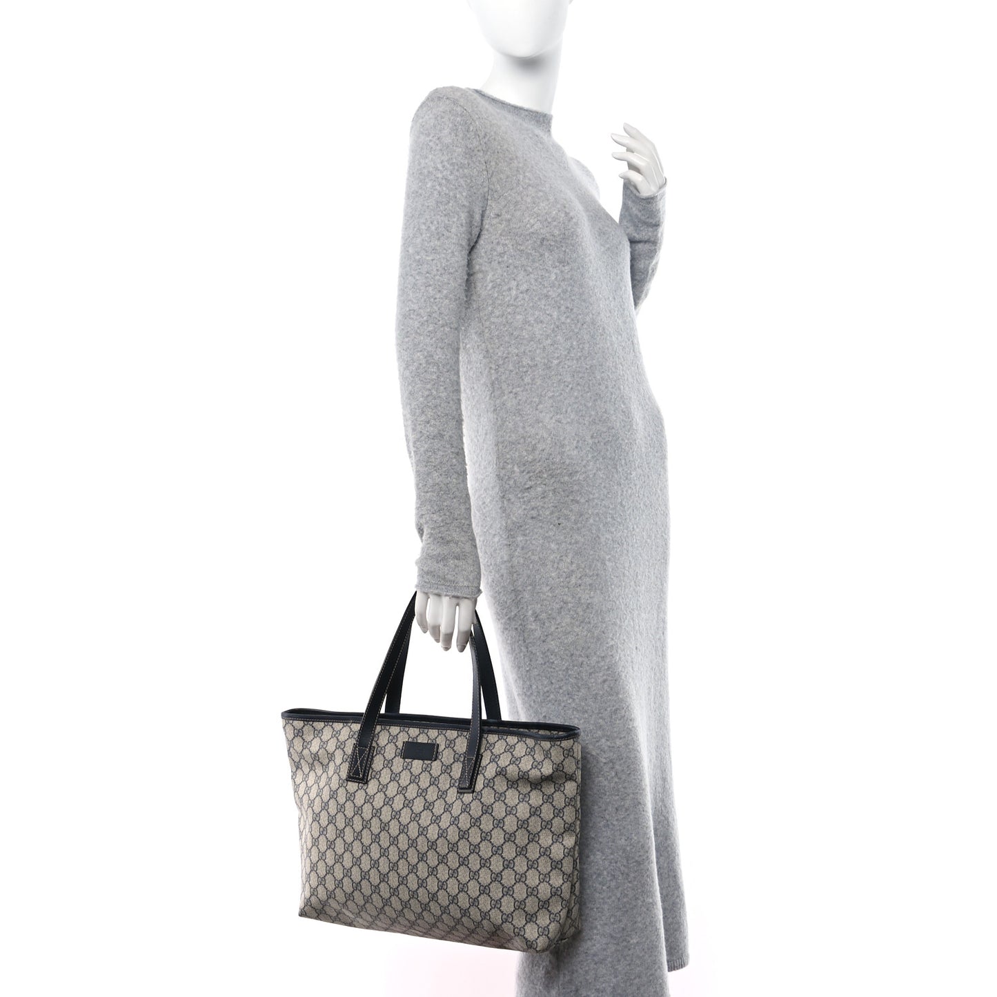 GG Supreme Monogram Medium Zippered Shopping Tote Navy