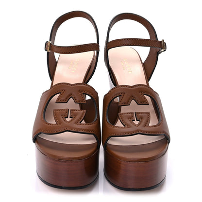 Gucci Cosmos Softy Calfskin Wooden InterLocking G Cut-Out 30/120mm Platform Sandals 37  Cuir 2 of 9