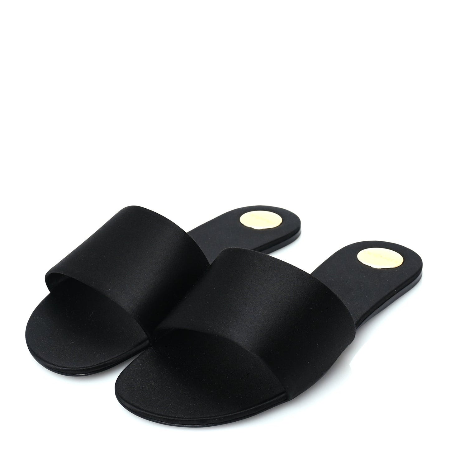 Satin Carlyle Slide Sandals 38  Black