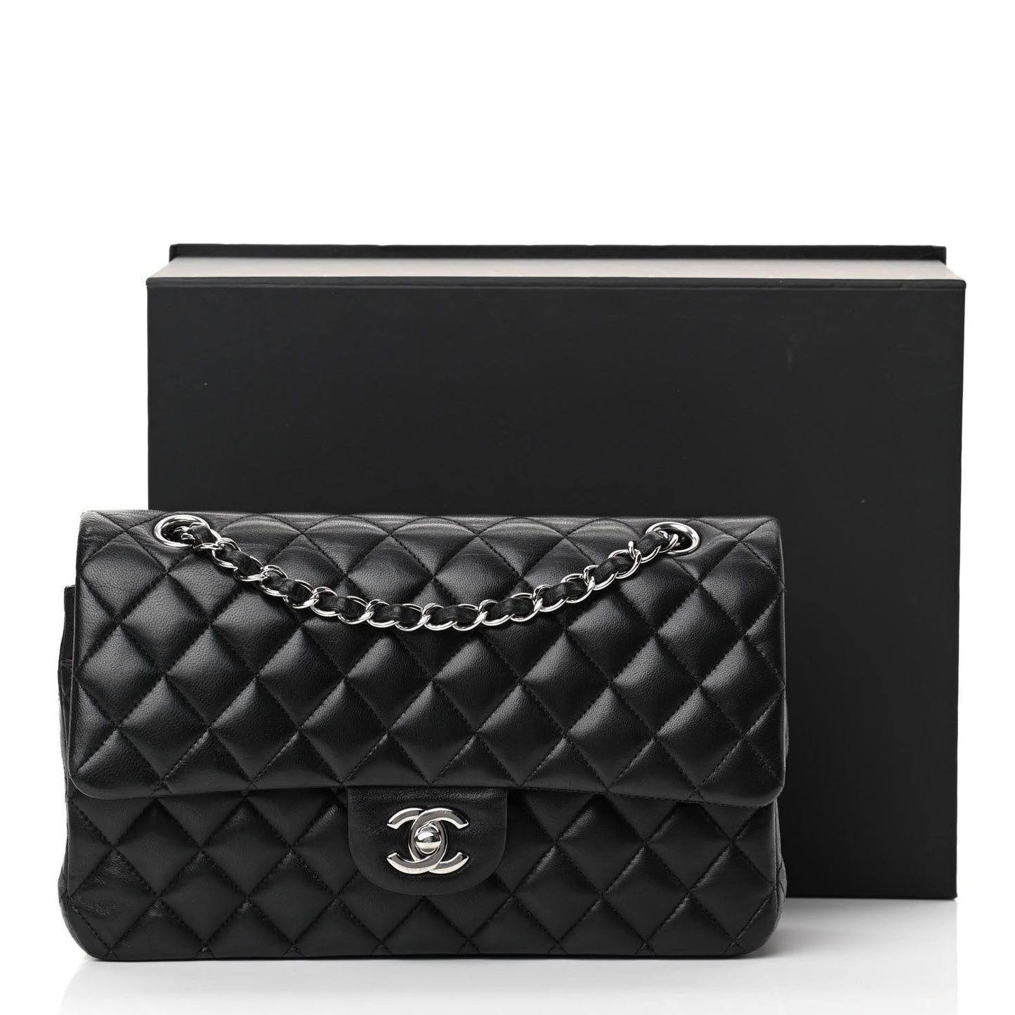 Lambskin Quilted Medium Double Flap Black