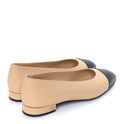 Chanel Lambskin Cap Toe CC Uniform Ballerina Flats 39 Beige Black 4 of 7