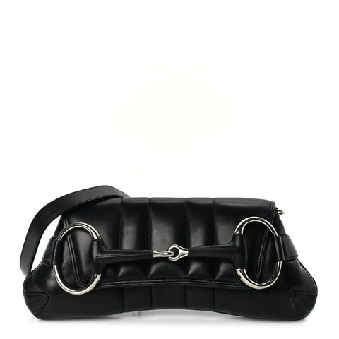 Nappa Vertical Matelasse Medium Maxi Horsebit Chain Shoulder Bag Black