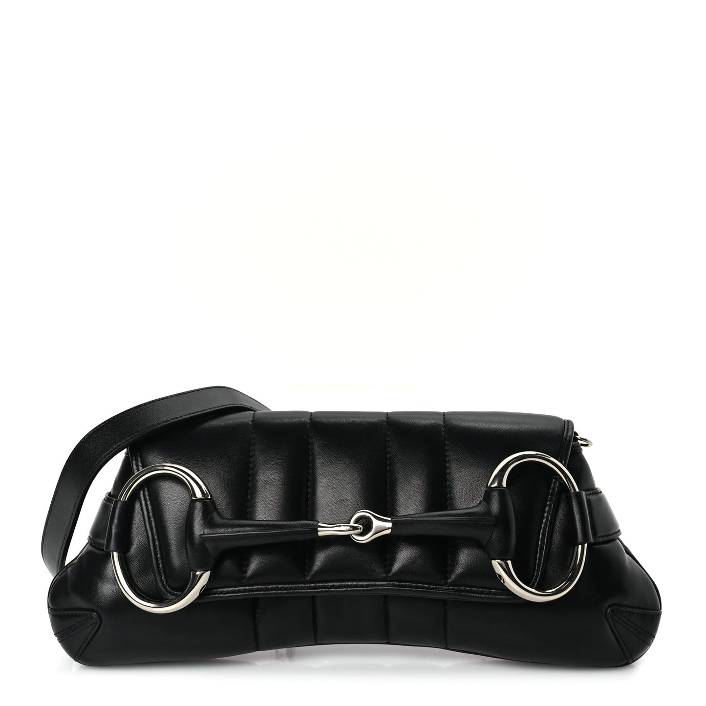 Nappa Vertical Matelasse Medium Maxi Horsebit Chain Shoulder Bag Black
