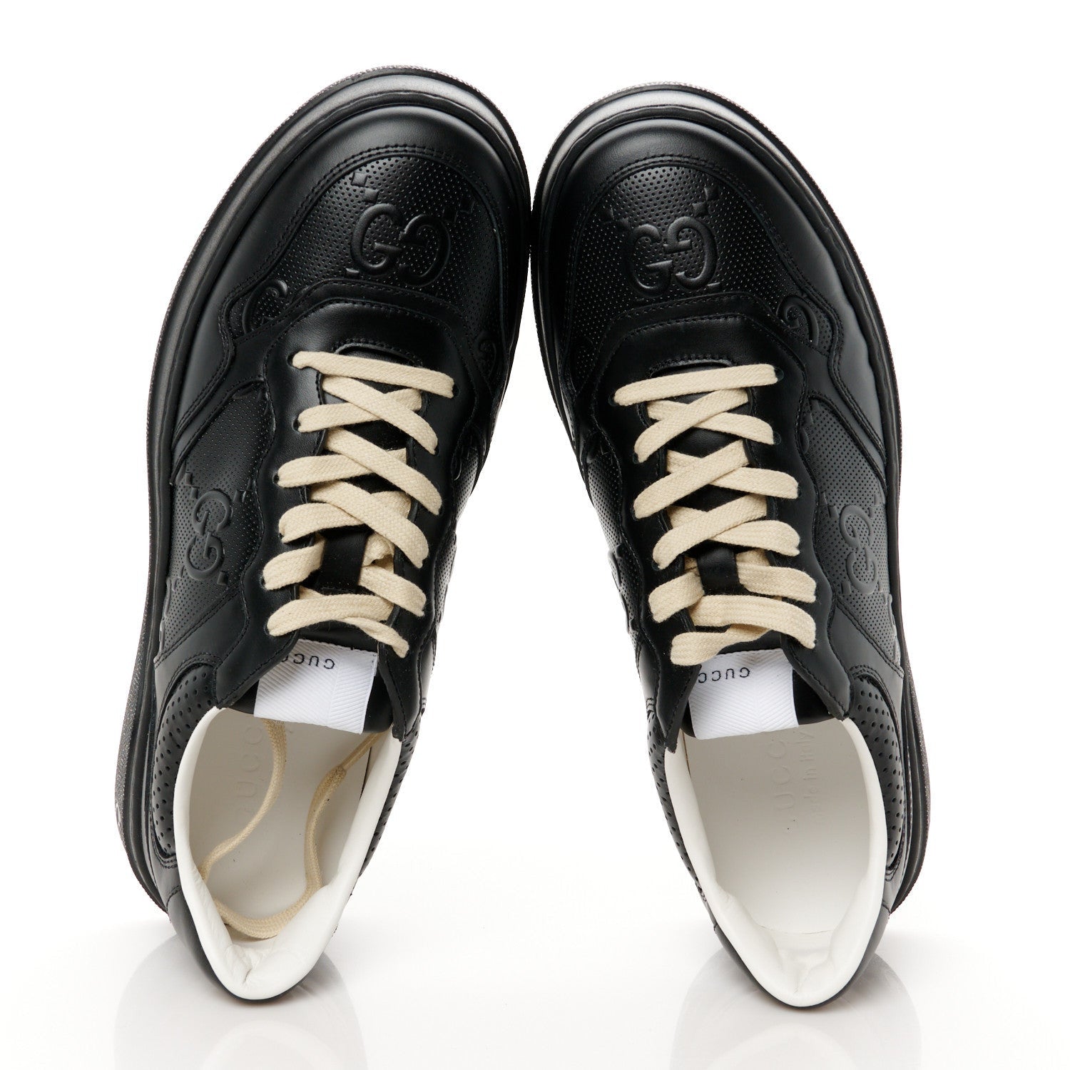 Gucci Calfskin GG Tennis Embossed Perforated Mens Interlocking G 55mm Sneakers 8.5 Black 2 of 7