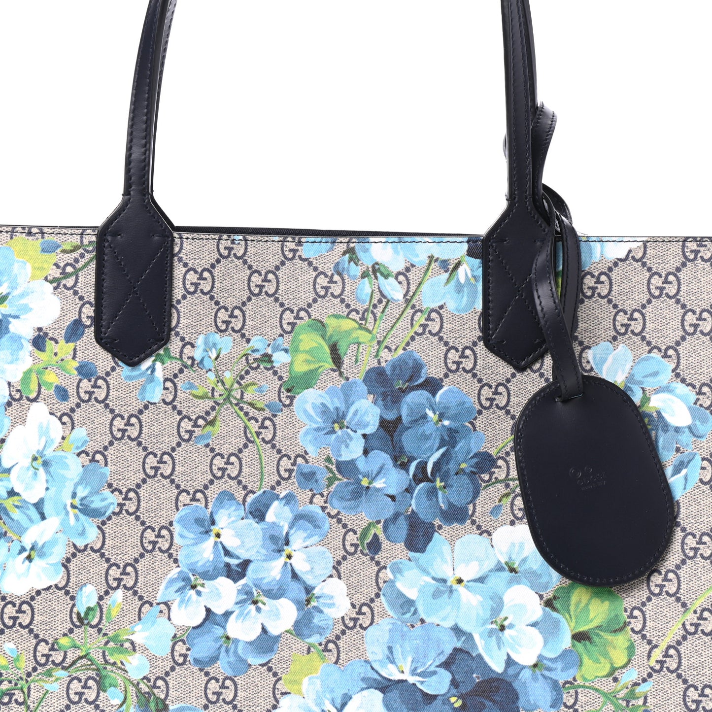 GG Supreme Monogram Blooms Medium Reversible Tote Beige Blue Navy