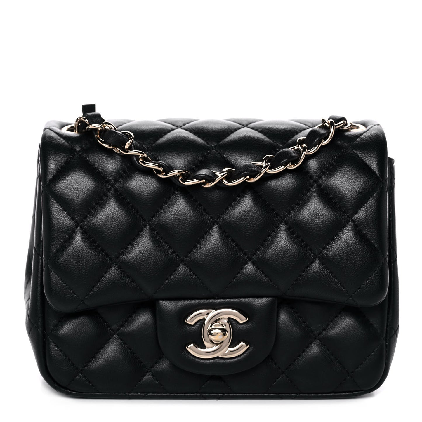 Lambskin Quilted Mini Square Flap Black