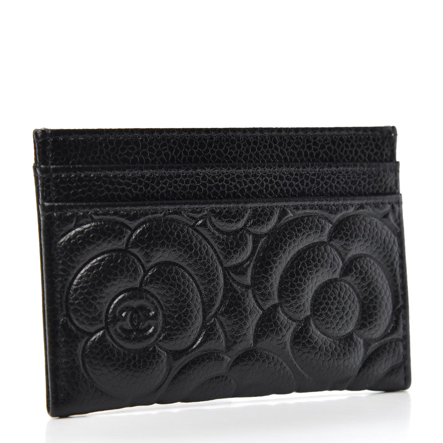 Caviar Camellia Embossed Card Holder Black