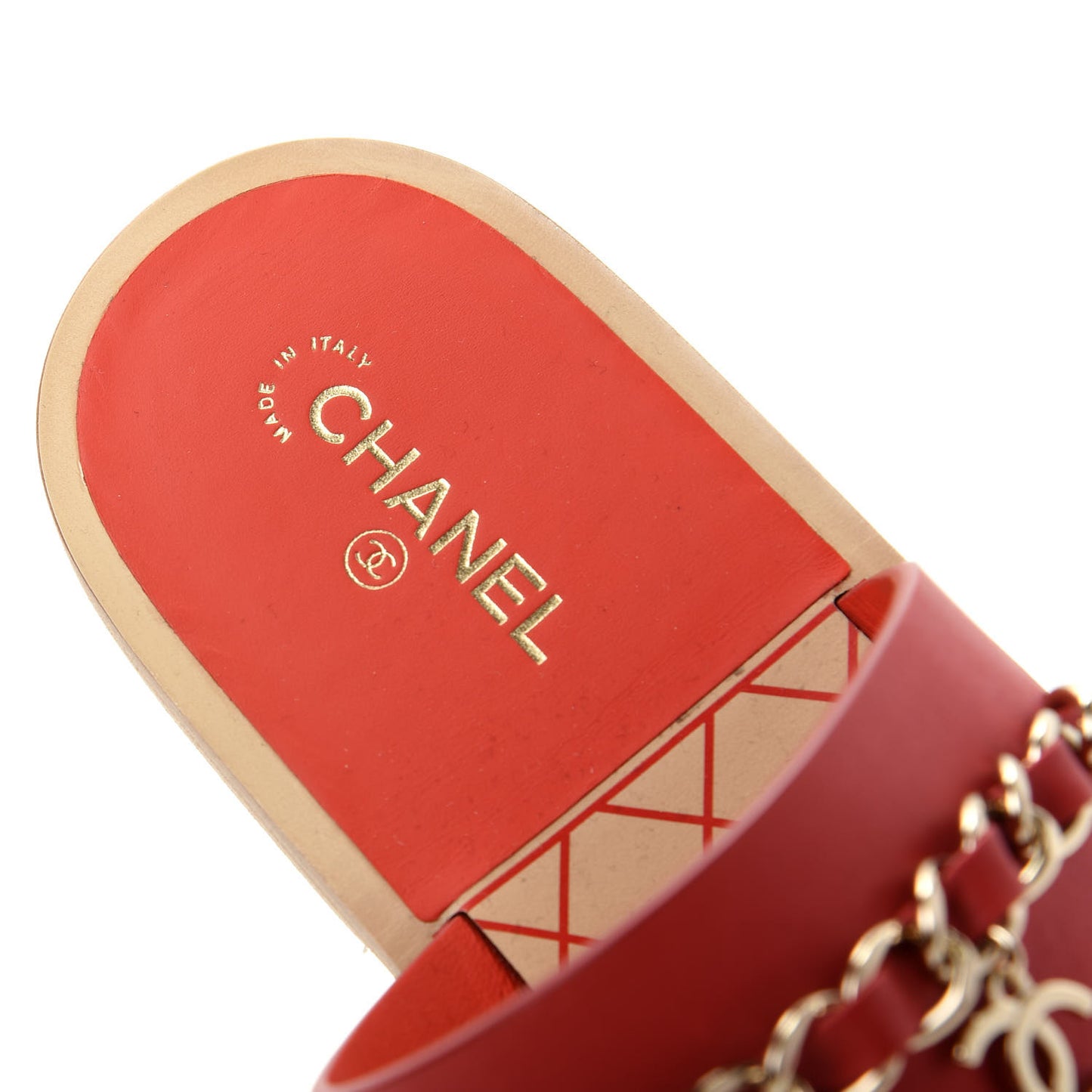 Calfskin Chain CC Sandals 39.5 Red