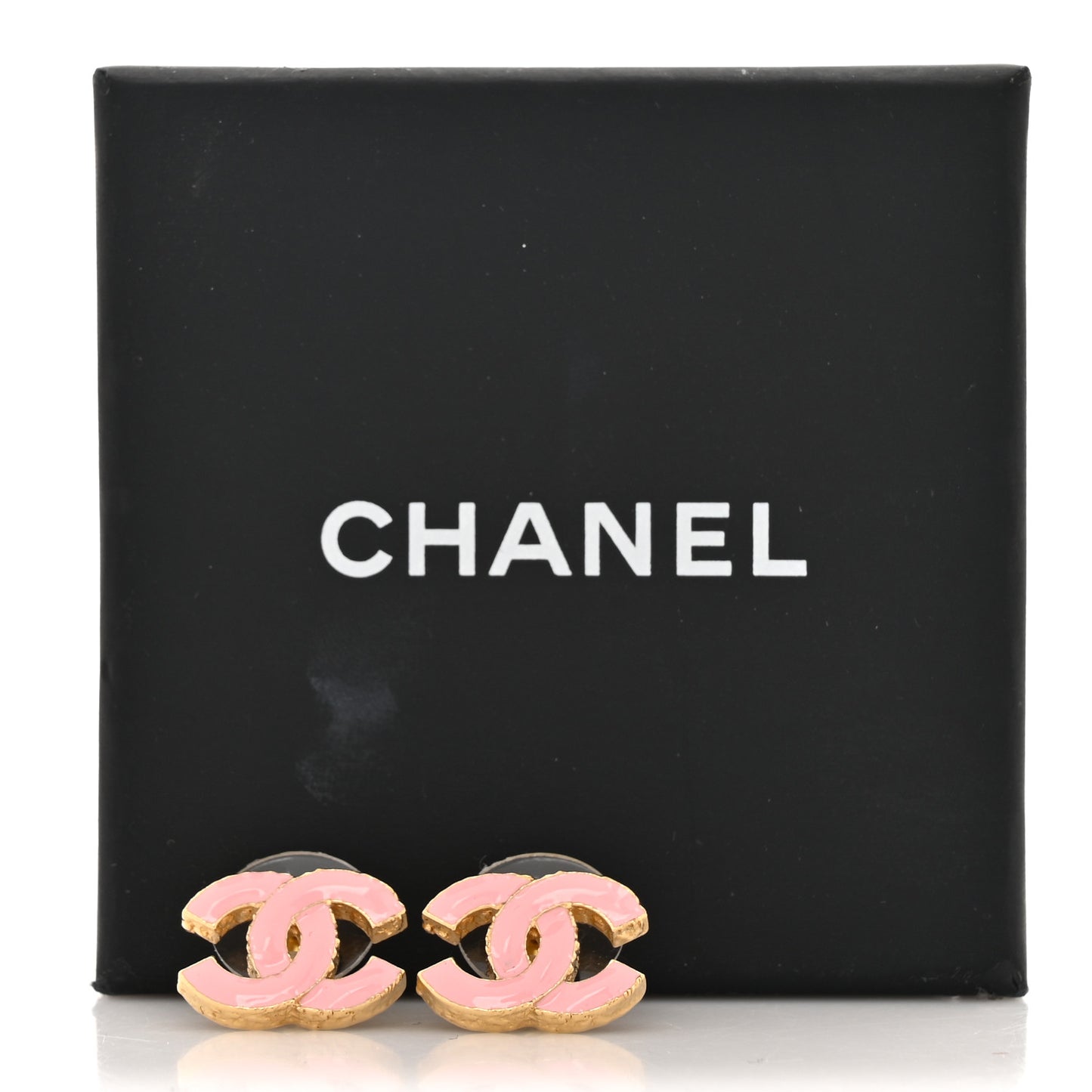 Metal Enamel CC Earrings Pink Gold