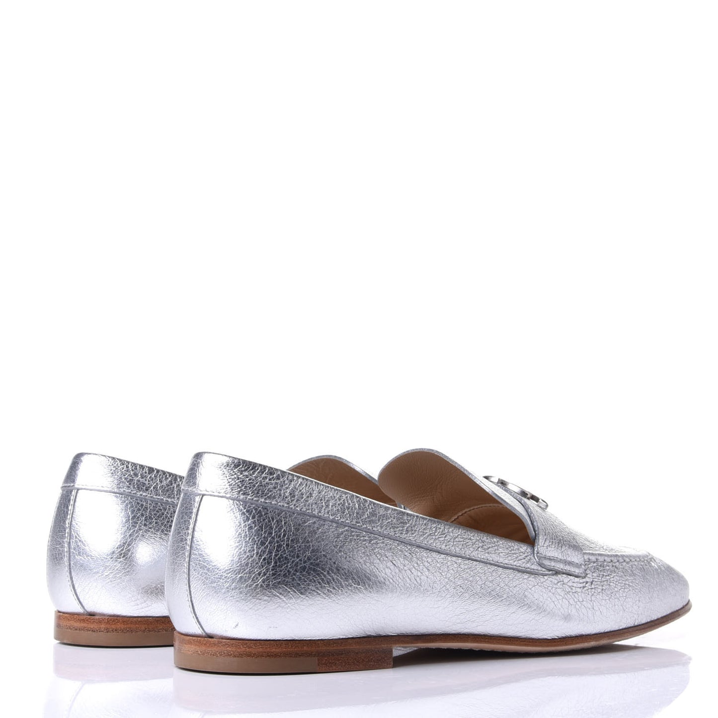 Crackled Goatskin Laminated CC Loafers 37.5 Silver