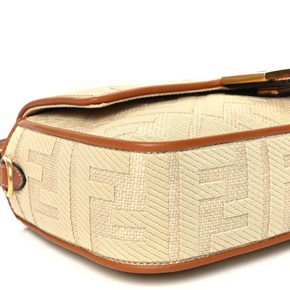 Fendi Raffia Vitello King Lucido FF Embroidered Baguette Alchemy Brandy 8 of 10