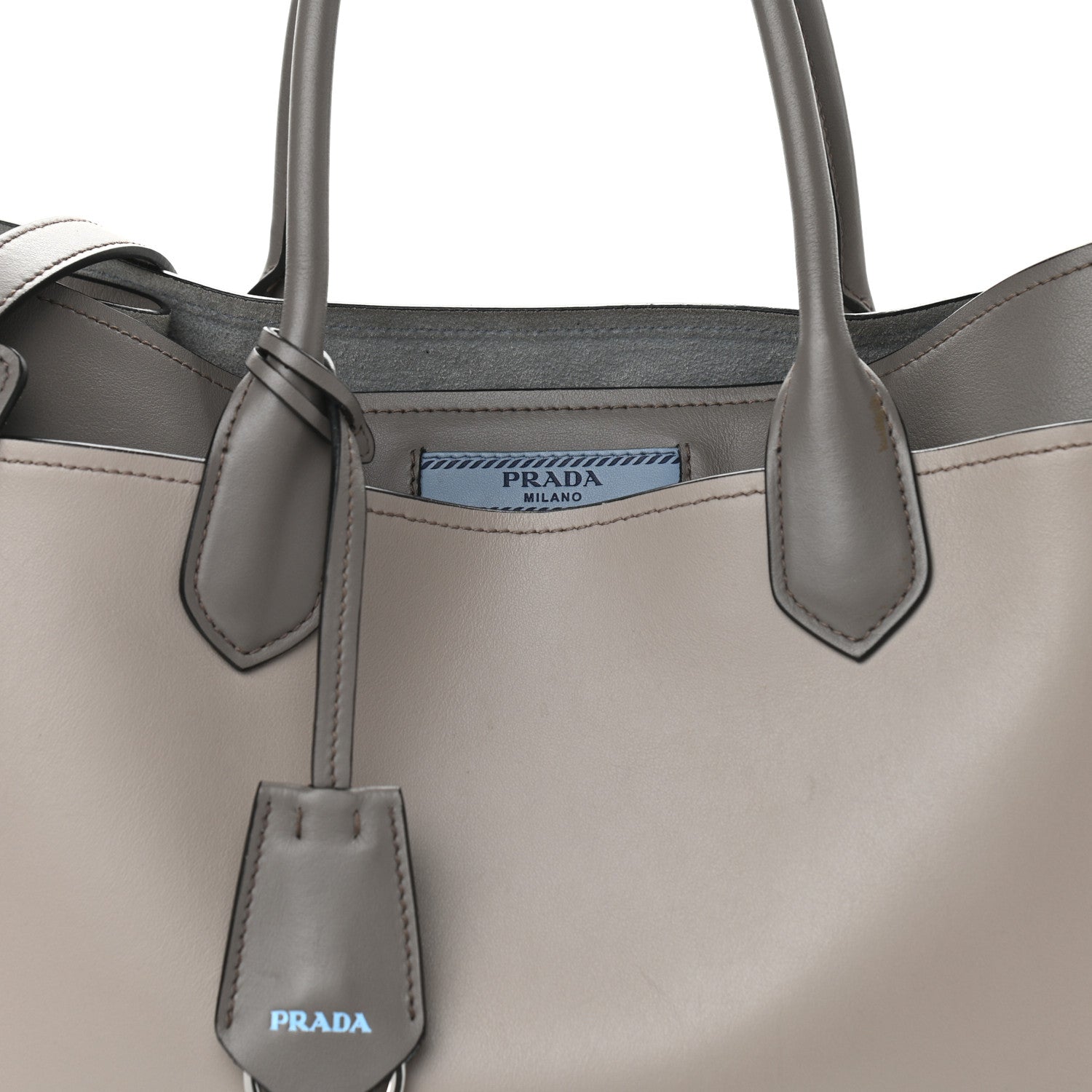Prada City Calfskin Large Etiquette Tote Light Grey 9 of 11