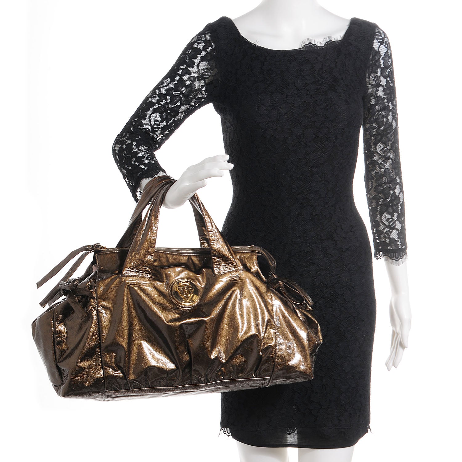 Gucci Patent Leather Medium Hysteria Top Handle Bag Gold 2 of 9