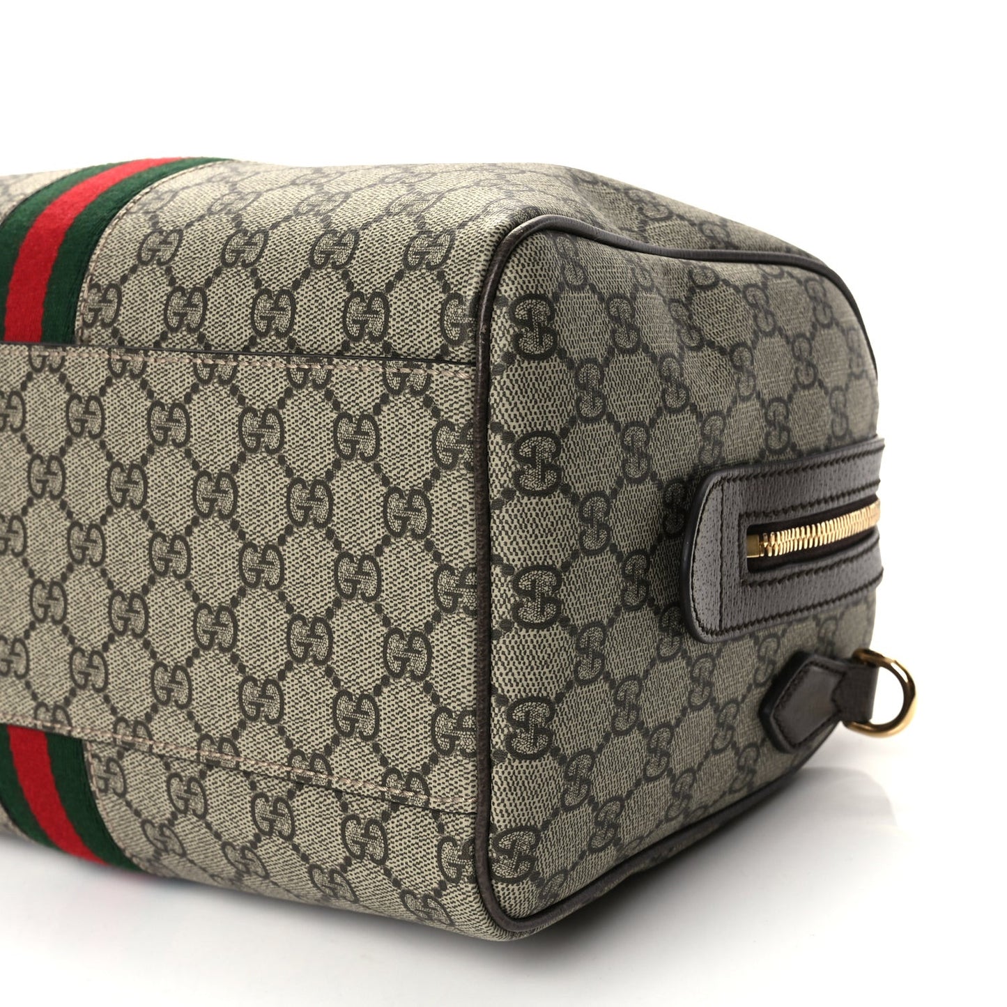 GG Supreme Monogram Web Large Ophidia Boston Bag Beige Ebony