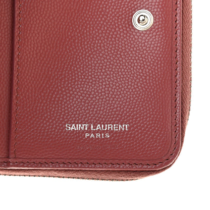 Saint Laurent Grain De Poudre Matelasse Chevron Monogram Compact Zip Around Wallet Dark Rose 7 of 11