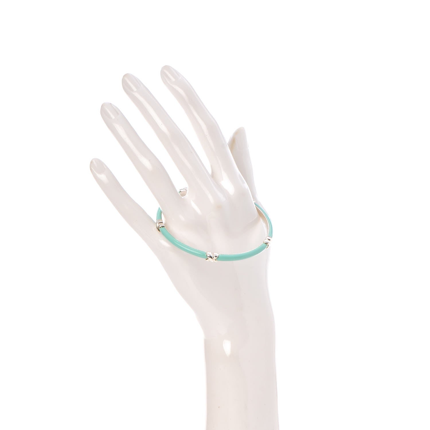 Tiffany Enamel Sterling Silver Signature X Bangle Turquoise 2 of 4