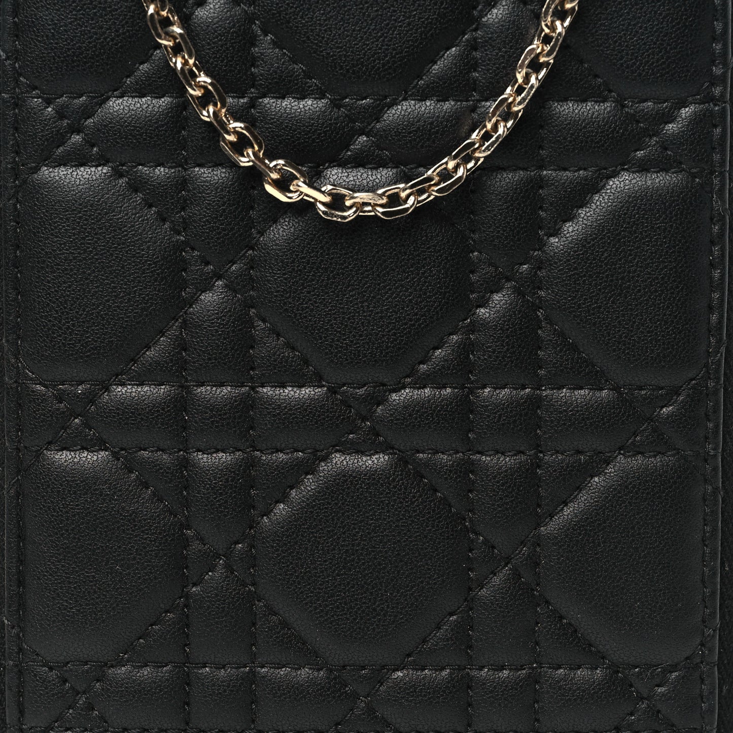 Lambskin Cannage Lady Dior Phone Holder Black