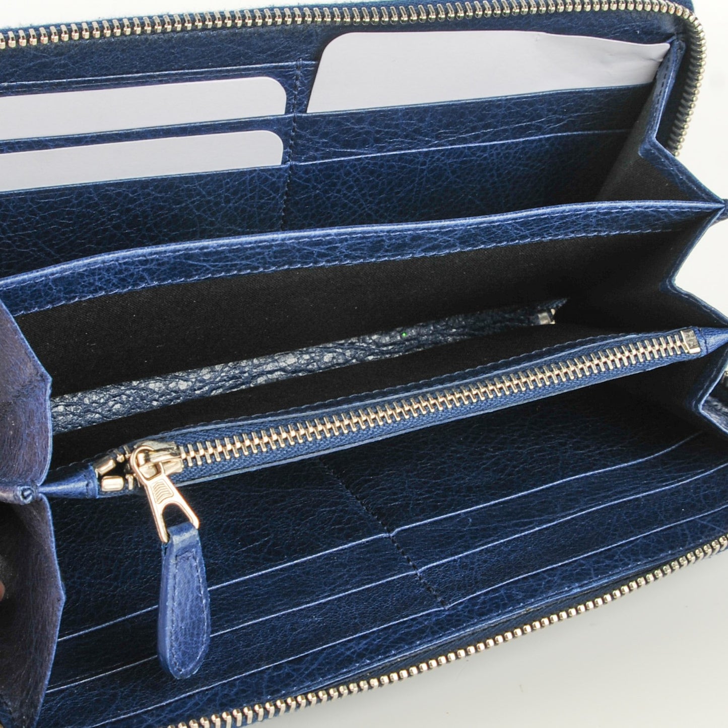 Agneau Giant 12 Silver Hardware Continental Zip Around Bleu Mineral