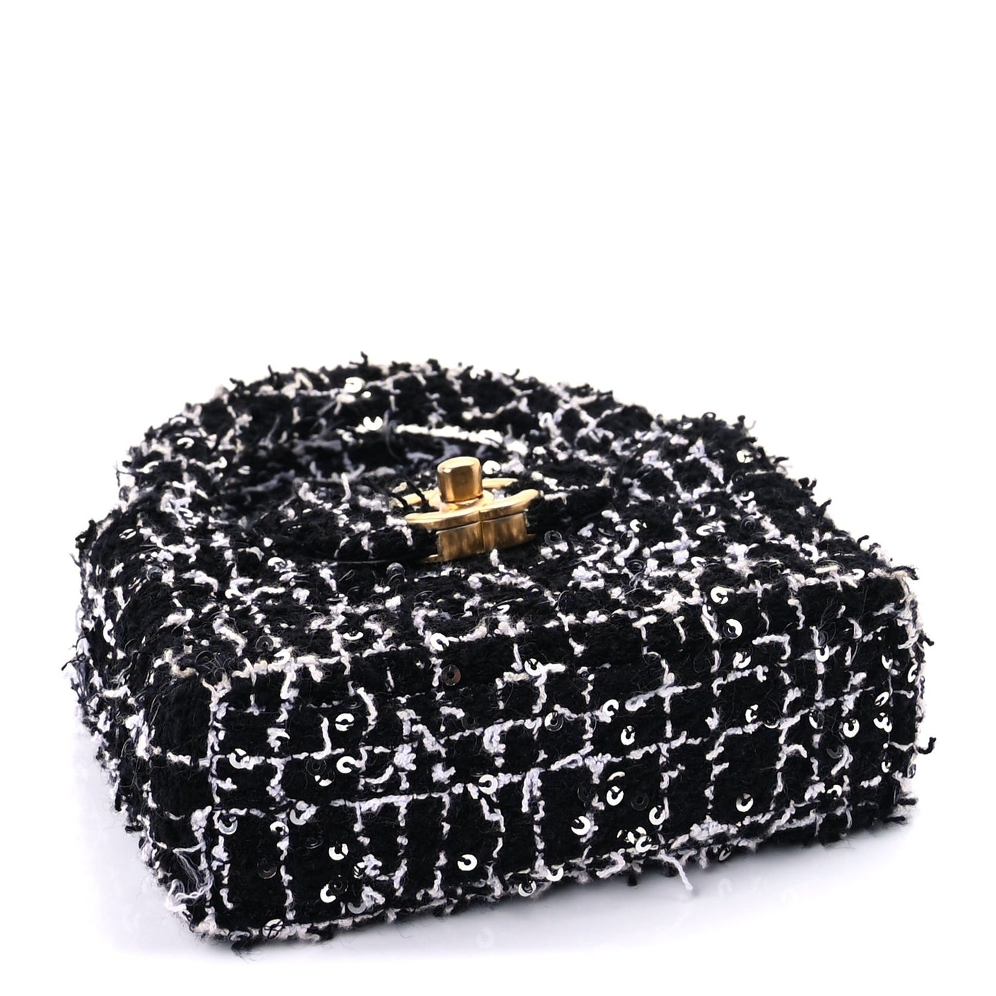 Tweed Quilted Mini Nano Kelly Shopper  Black White