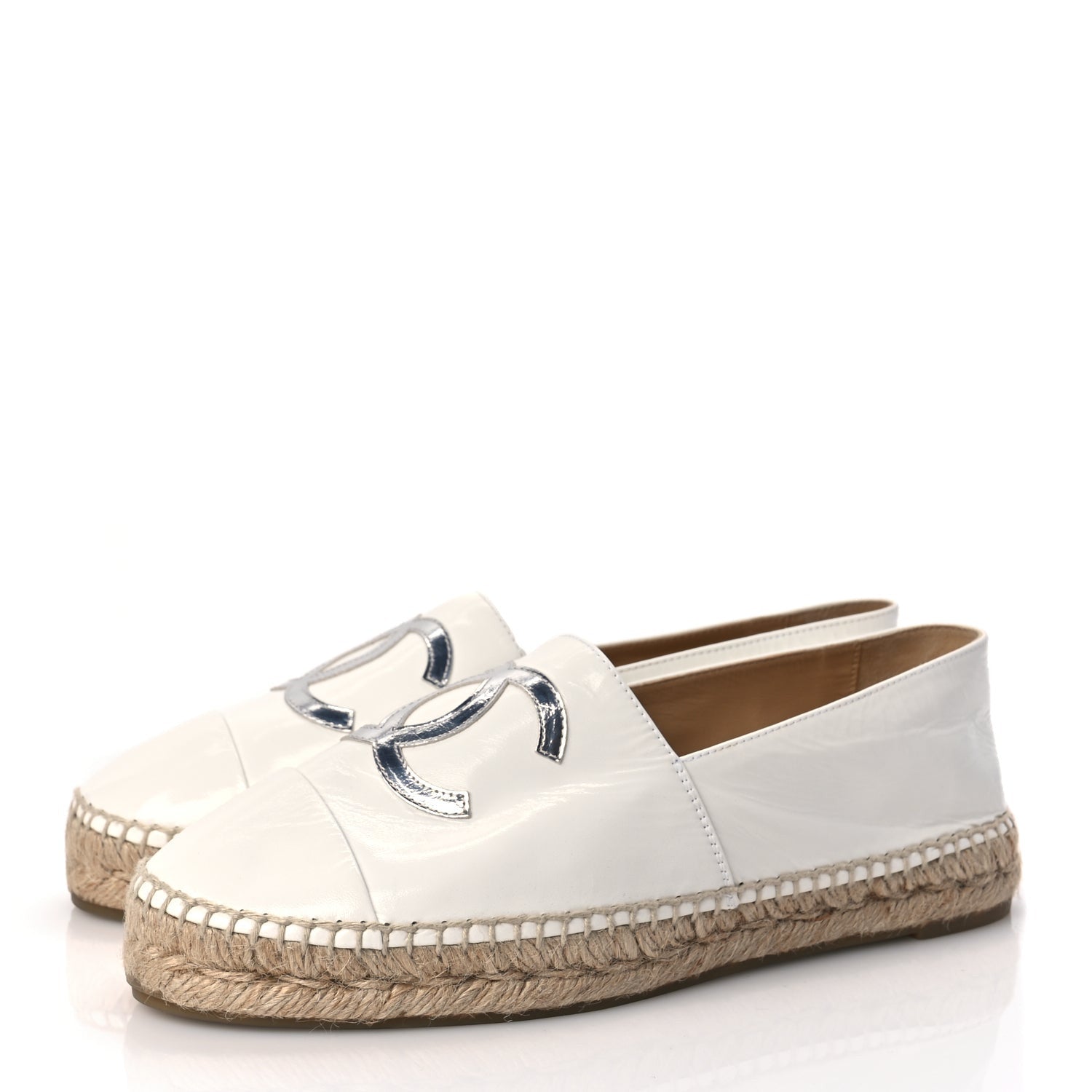 Chanel Distressed Patent CC Espadrilles 40 White Silver 4 of 8