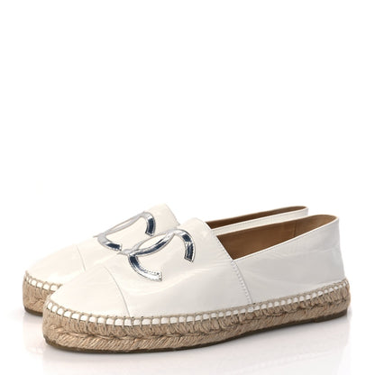 Chanel Distressed Patent CC Espadrilles 40 White Silver 4 of 8