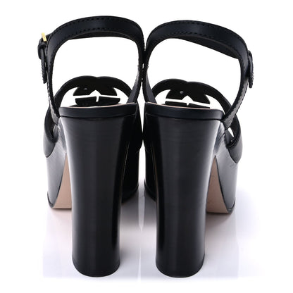 Gucci Cosmos Softy Calfskin Wooden Interlocking G Cut-Out 30/120mm Platform Sandals 38  Black 5 of 9