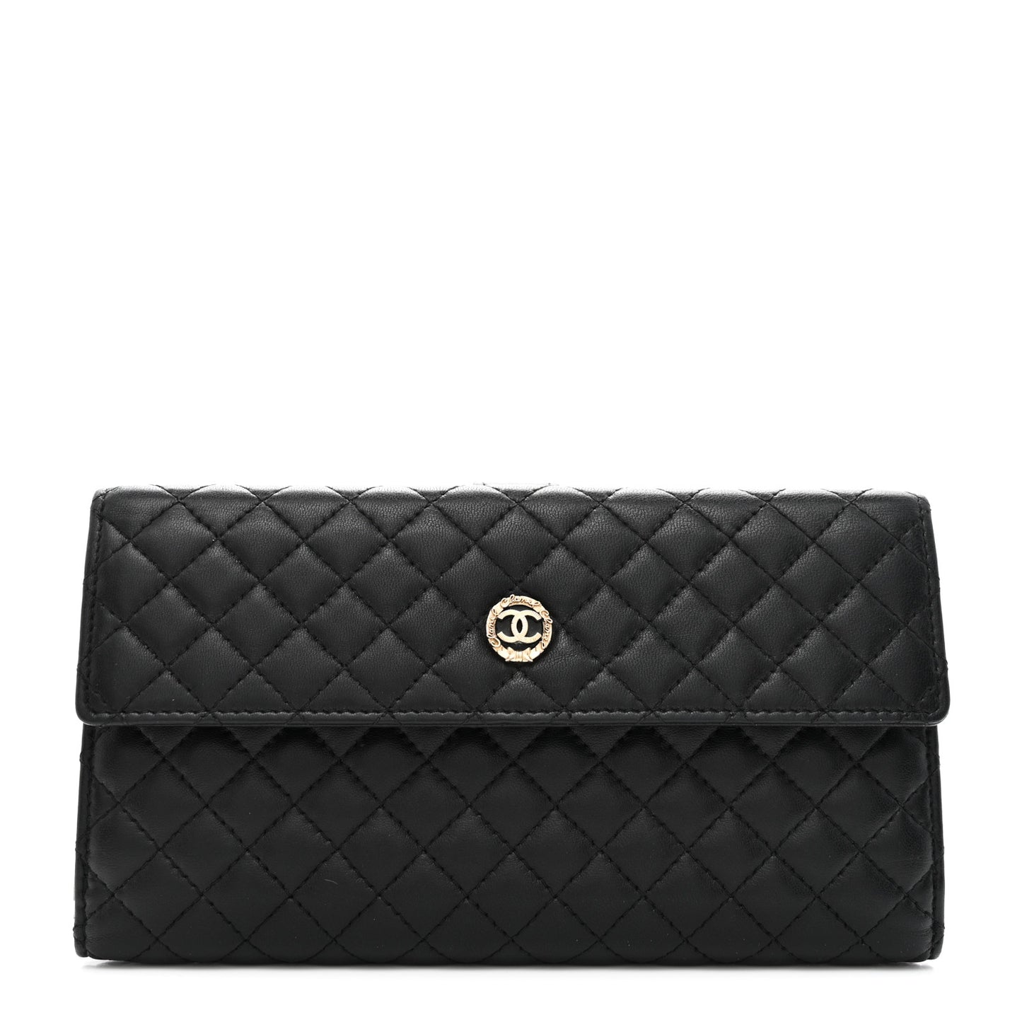 Lambskin Quilted CC Long Double Wallet Black