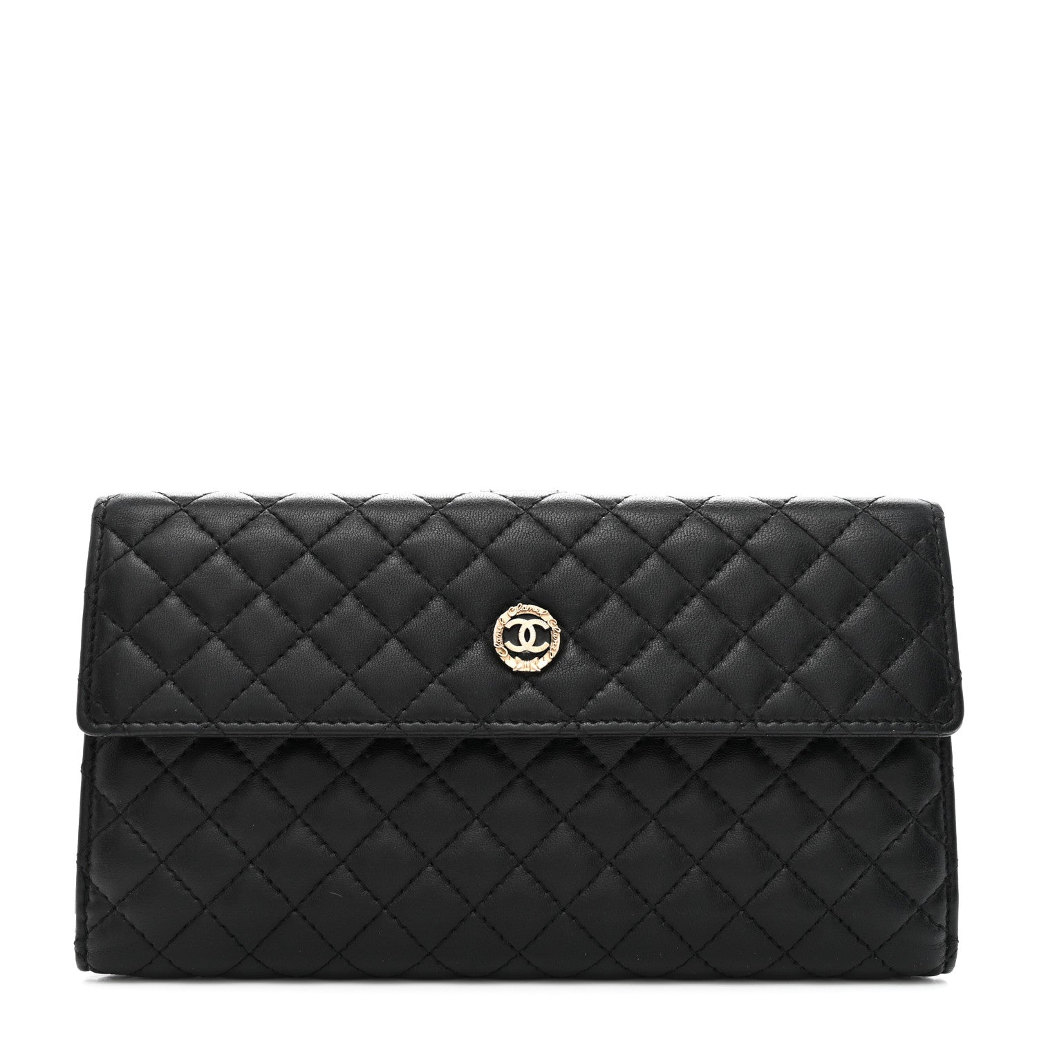 Chanel Lambskin Quilted CC Long Double Wallet Black 1 of 10