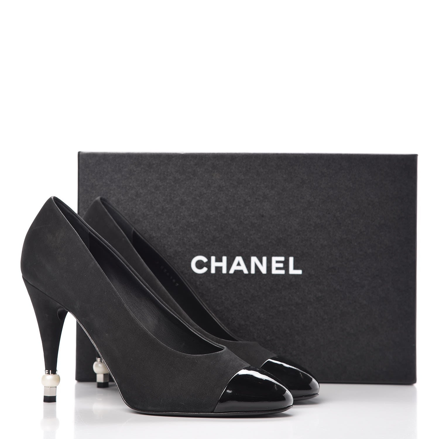 Chanel Suede Calfskin Patent Cap Toe CC Pumps 40 Black 11 of 11