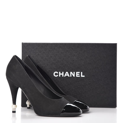 Chanel Suede Calfskin Patent Cap Toe CC Pumps 40 Black 11 of 11