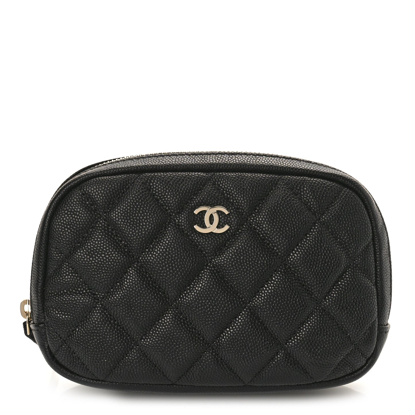 Caviar Quilted Small Curvy Pouch Cosmetic Case Black