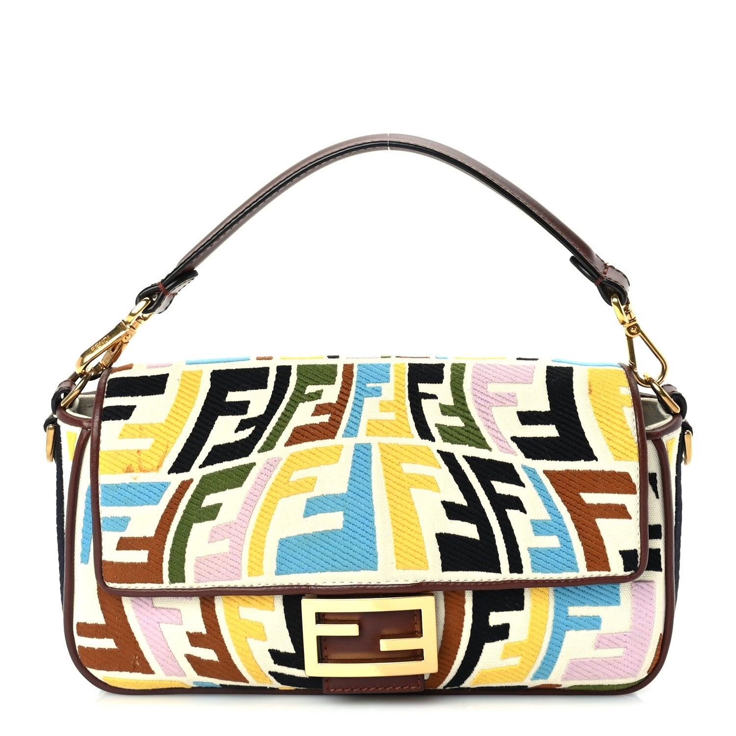 Fendi X SARA COLEMAN Canvas Vitello King Seta FF Fish Eye Embroidered Baguette  Grezzo Multicolor Ghianda 1 of 8