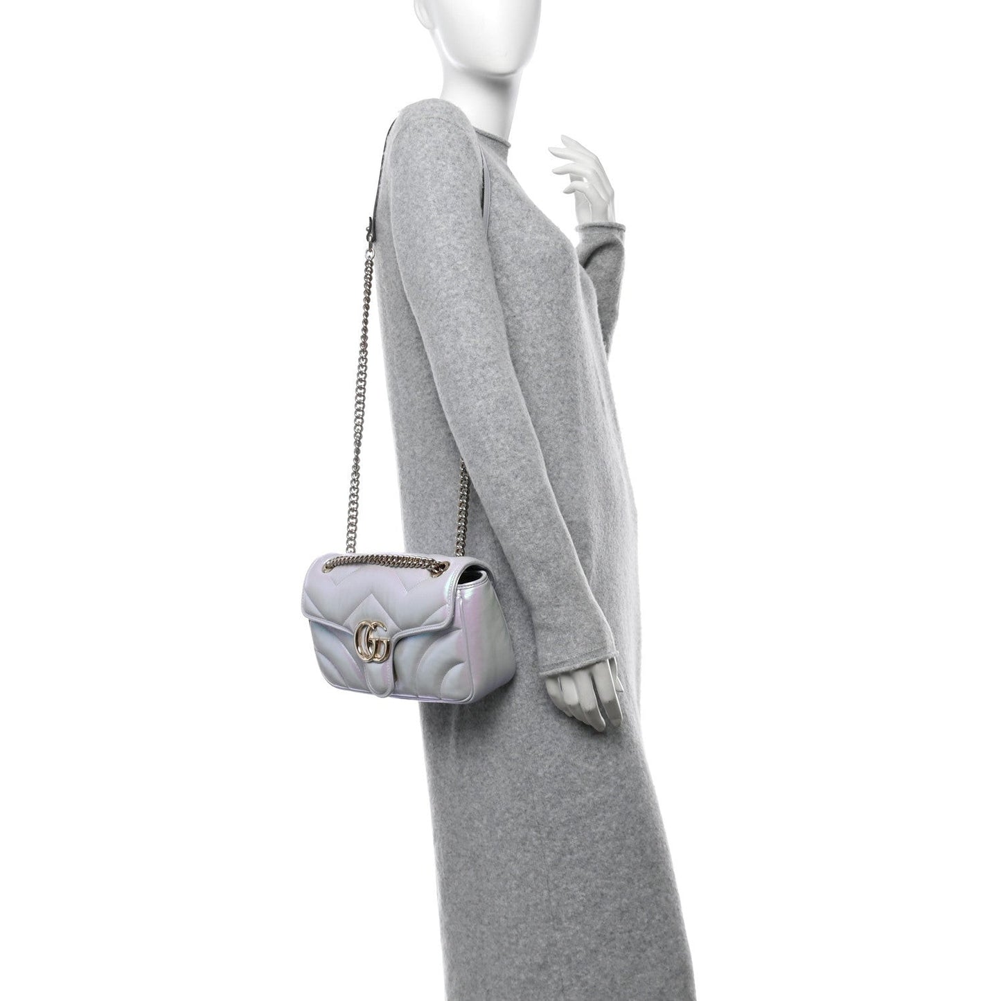 Iridescent Nappa Chevron Matelasse Small GG Marmont Shoulder Bag Iridescent Snow Light Blue