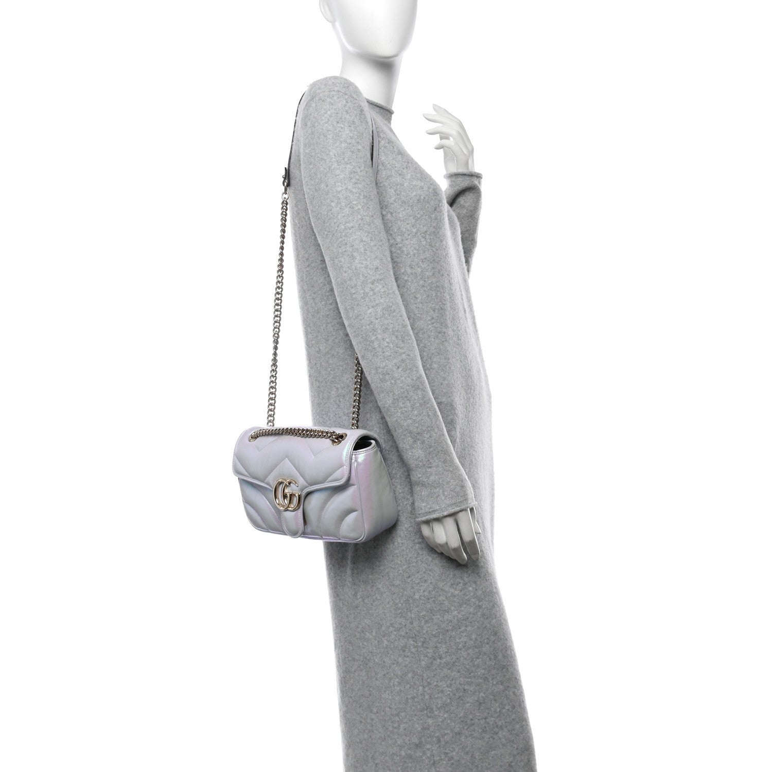 Gucci Iridescent Nappa Chevron Matelasse Small GG Marmont Shoulder Bag Iridescent Snow Light Blue 2 of 7