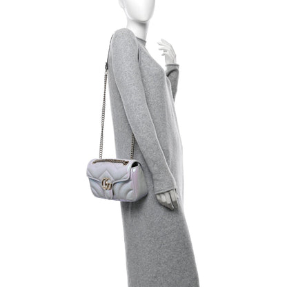 Gucci Iridescent Nappa Chevron Matelasse Small GG Marmont Shoulder Bag Iridescent Snow Light Blue 2 of 7