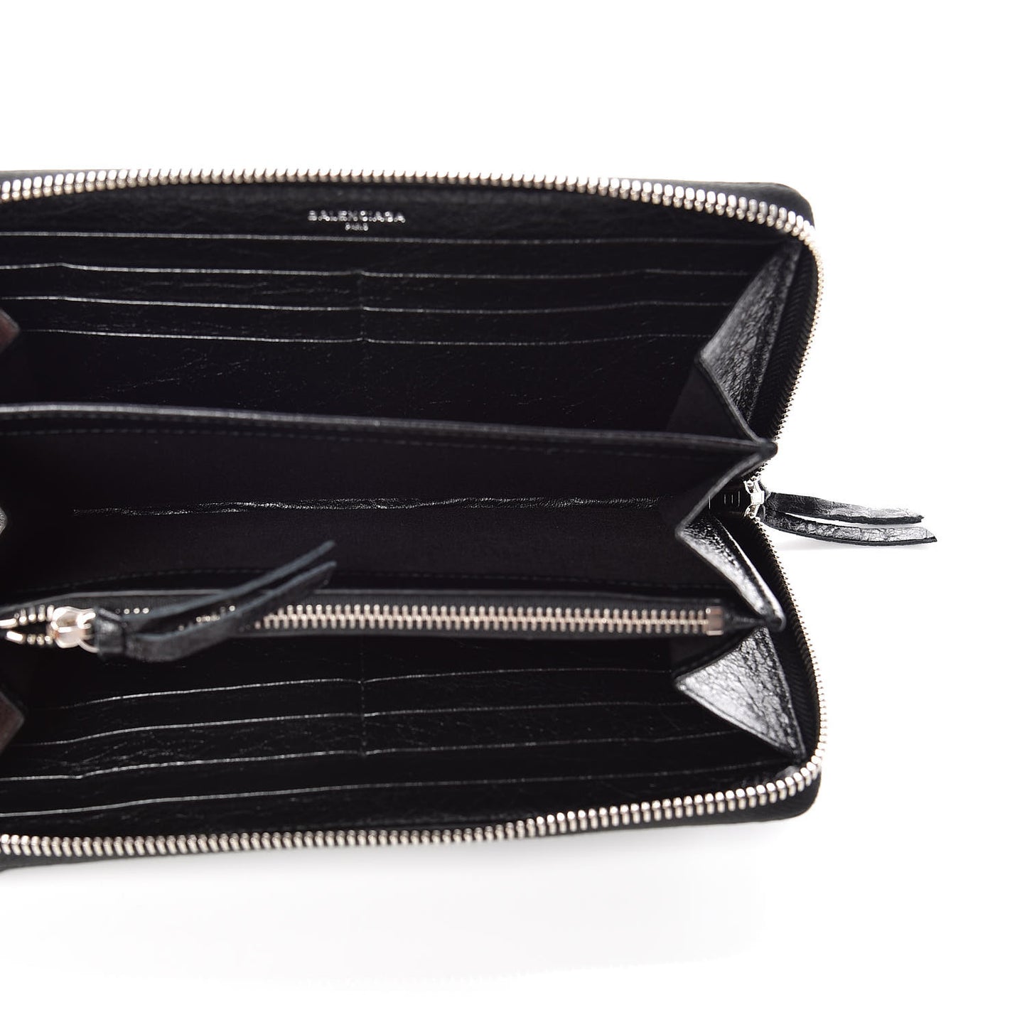 Agneau Classic Silver Hardware Continental Zip Around Wallet Black