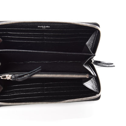 Balenciaga Agneau Classic Silver Hardware Continental Zip Around Wallet Black 5 of 8