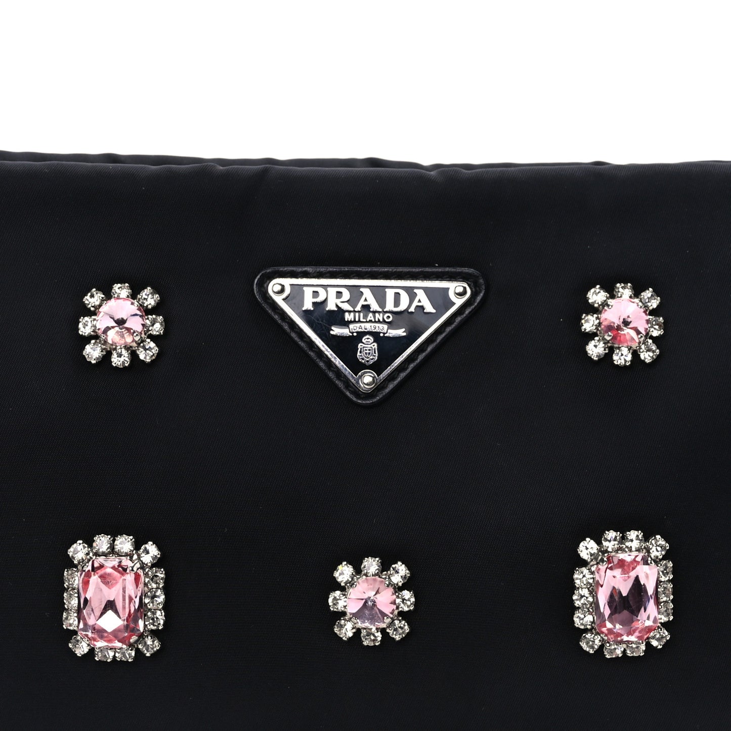 Tessuto Nylon Crystal Clutch Bag Black
