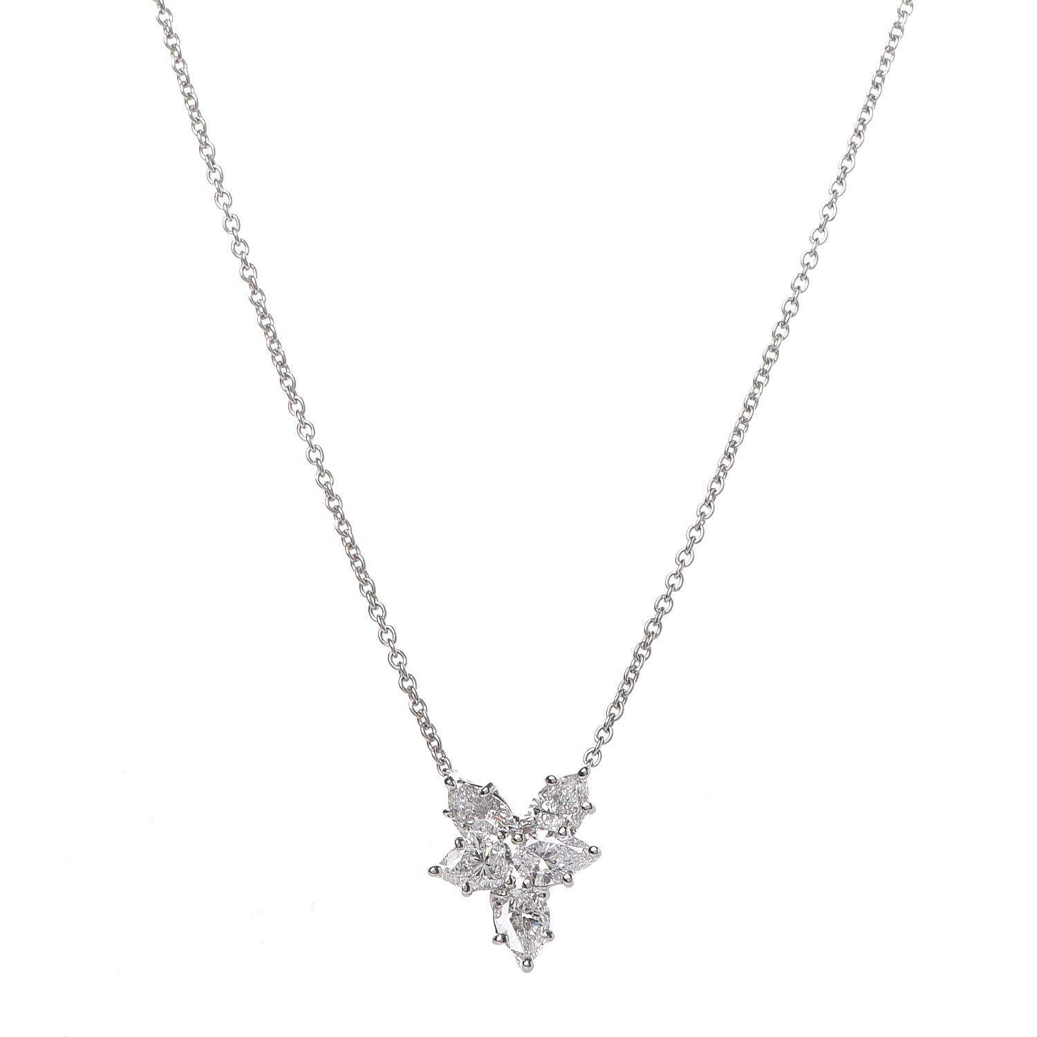 Harry Winston Platinum Diamond Small Winston Cluster Pendant Necklace 4 of 9