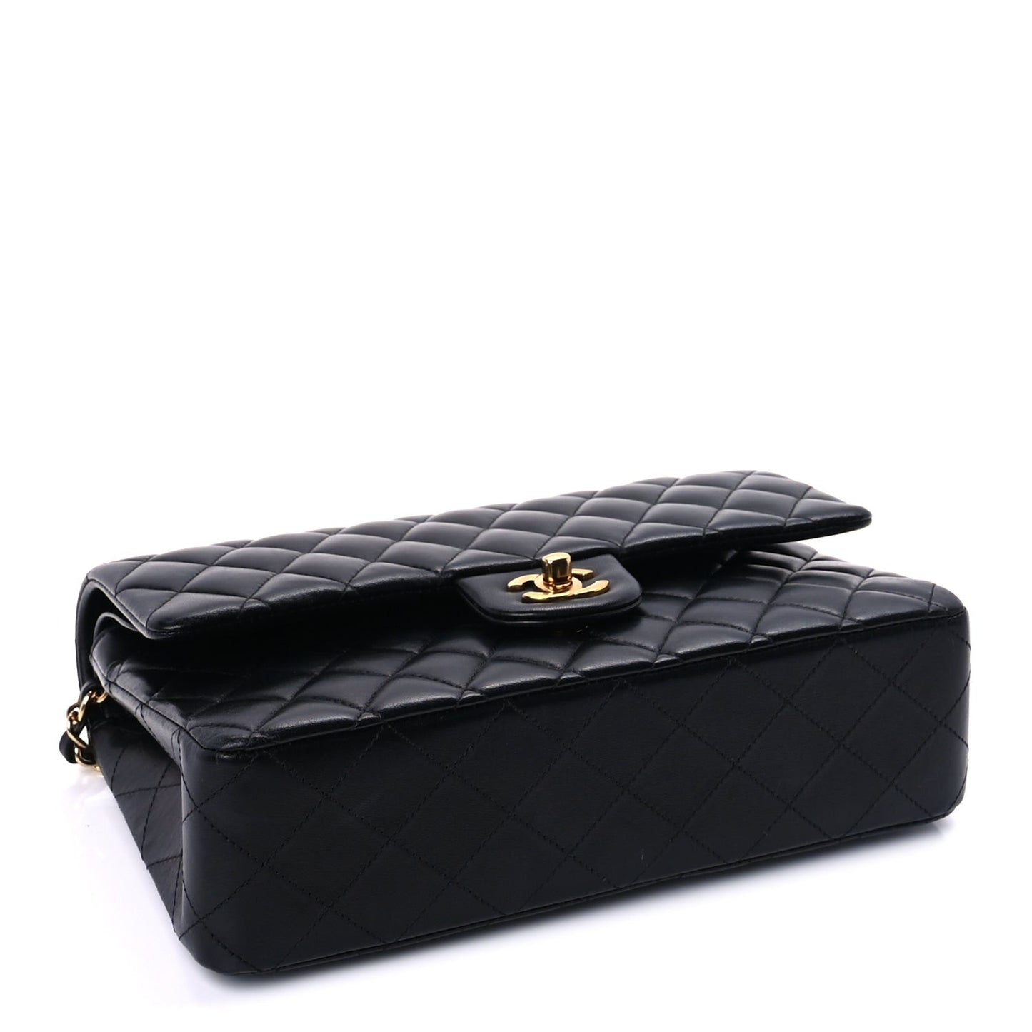 Lambskin Quilted Medium Double Flap  Black