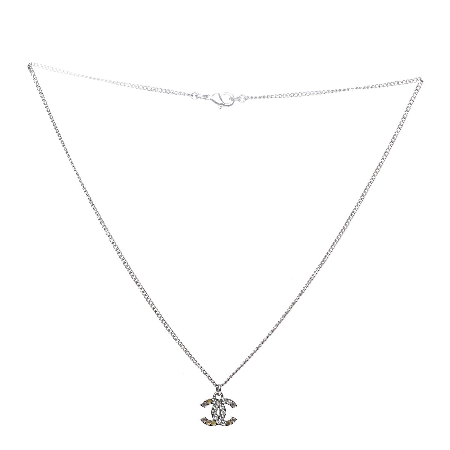 Chanel Crystal CC Necklace Silver 2 of 4