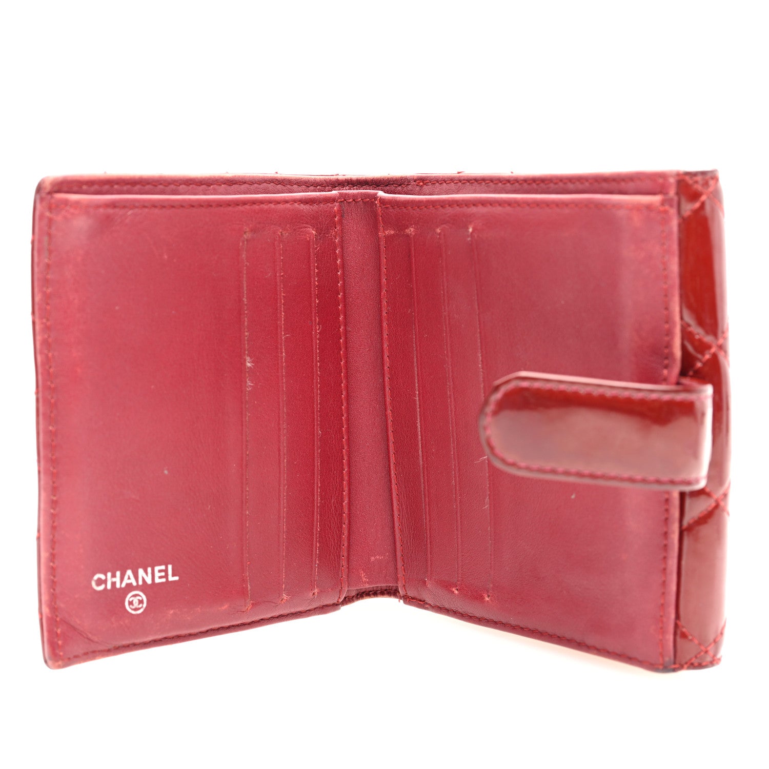 Chanel Patent Quilted Compact French Flap Wallet Red 6 of 8