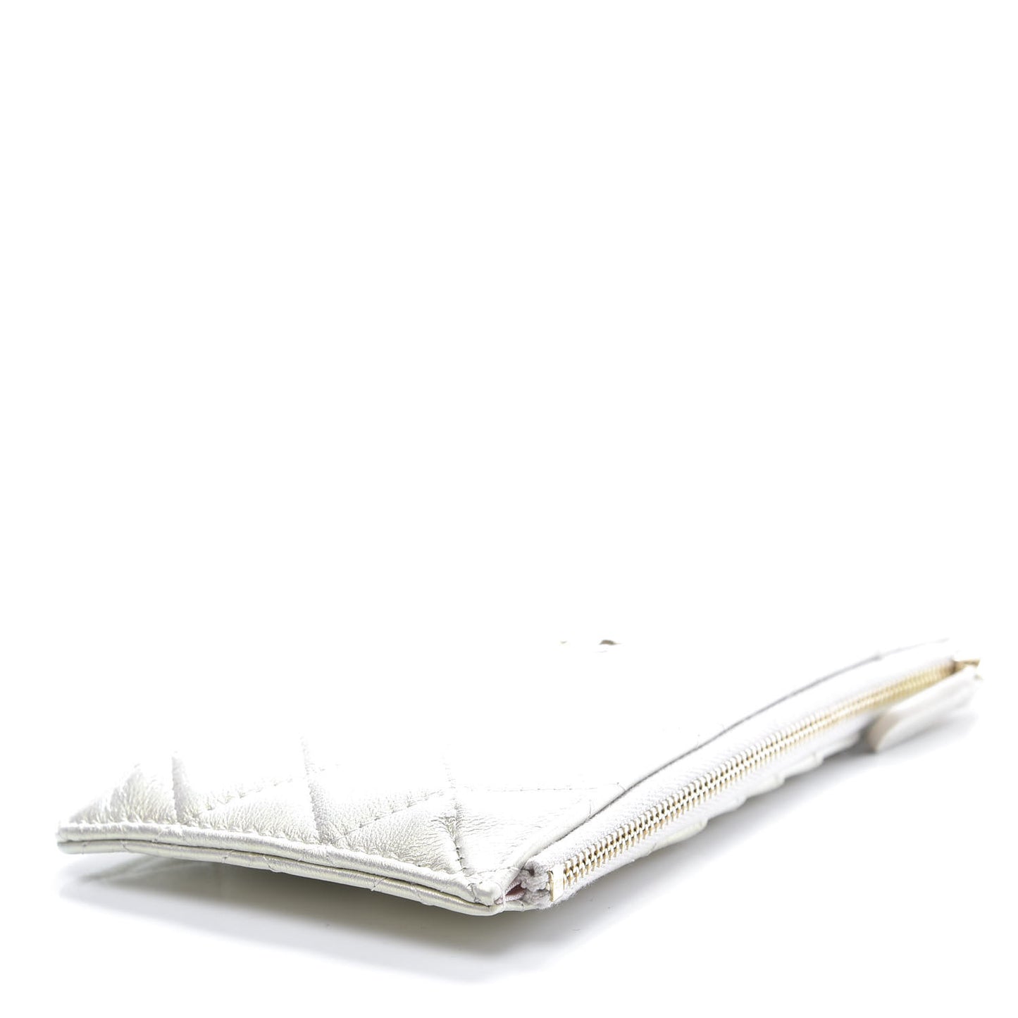 Iridescent Lambskin Quilted Classic Flat Wallet Pouch Ivory