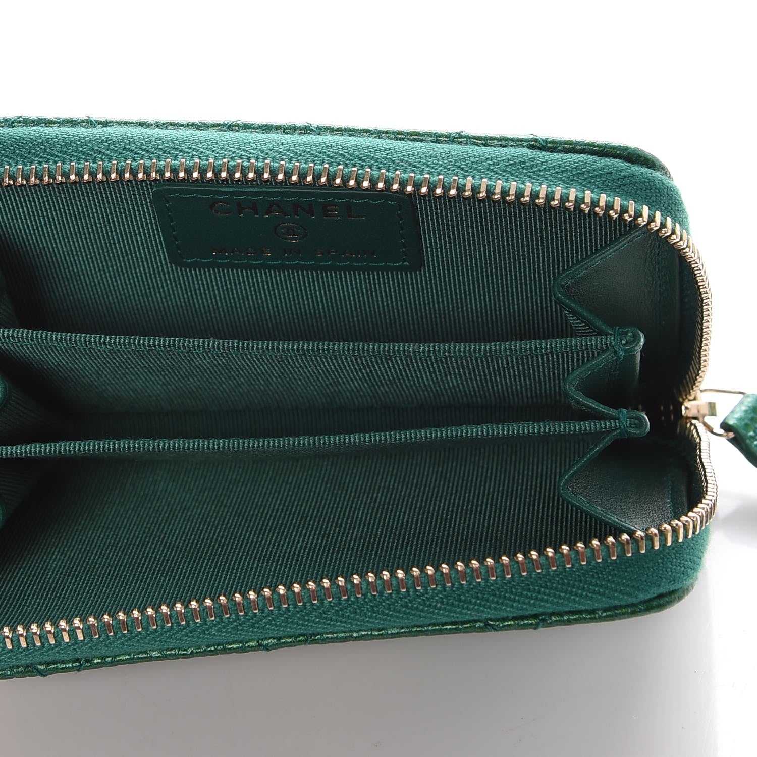 Chanel Metallic Caviar Quilted Zip Coin Purse Green 5 of 8