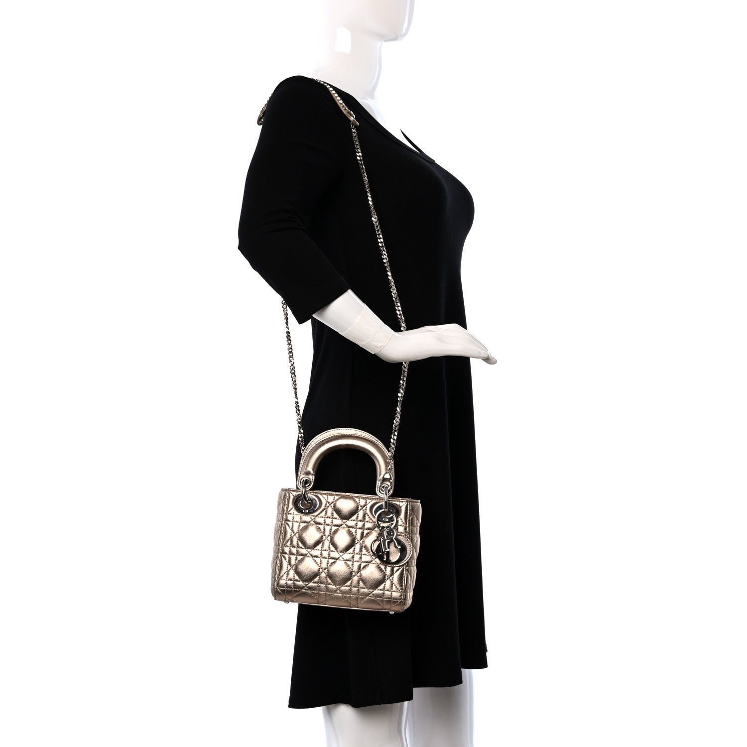 Christian Dior Metallic Lambskin Cannage Mini Lady Dior Gold 2 of 10