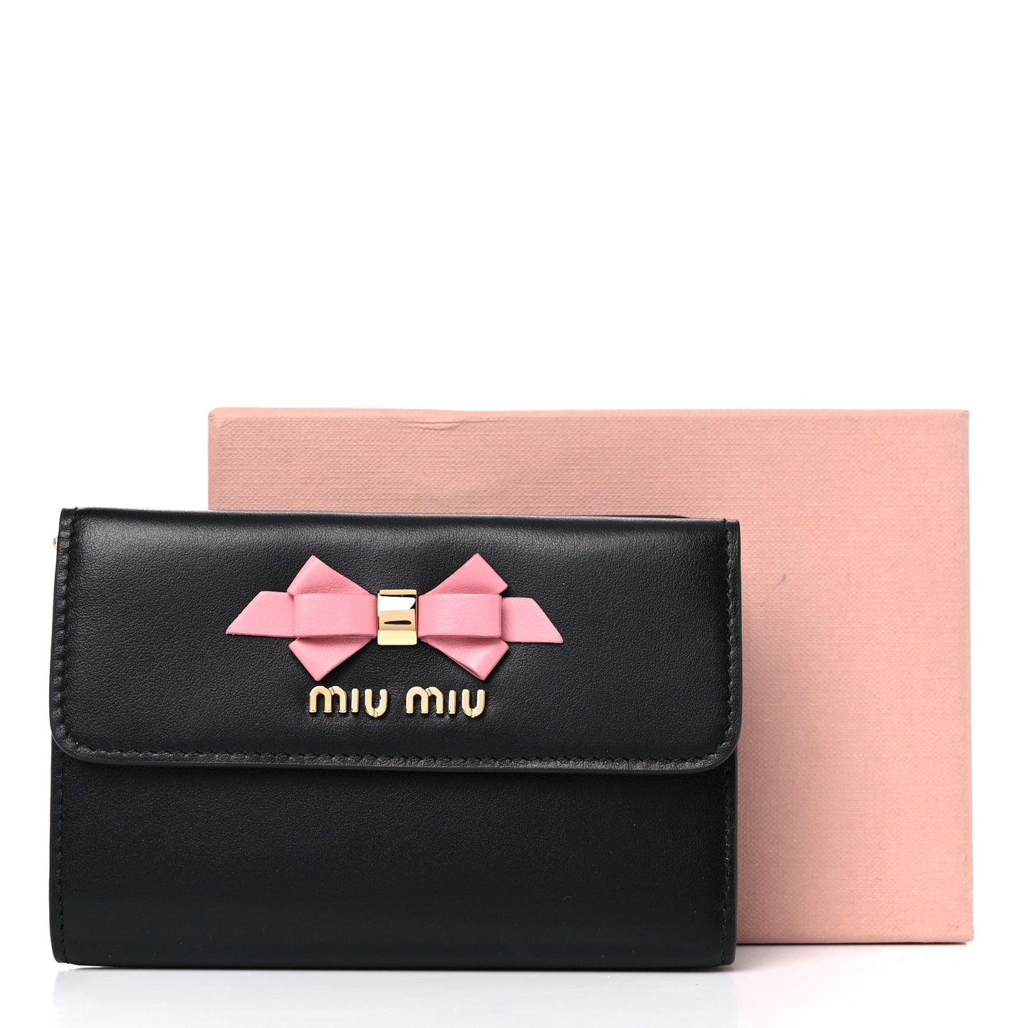 Soft Calfskin Bow Bi-Fold Wallet Black