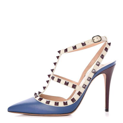 Valentino Garavani Nappa Rockstud Ankle Strap 100mm Pumps 38.5 Indaco Light Ivory 1 of 8