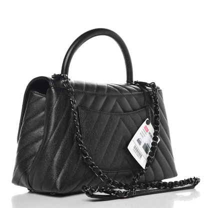 Chanel Caviar Chevron Quilted Small Coco Handle Flap So Black 4 of 8