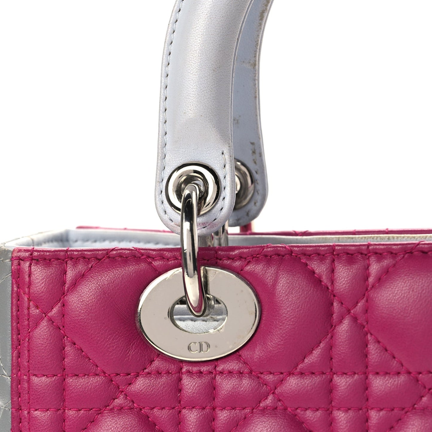 Lambskin Cannage Medium Tri-Color Lady Dior Fuchsia Grey Light Blue